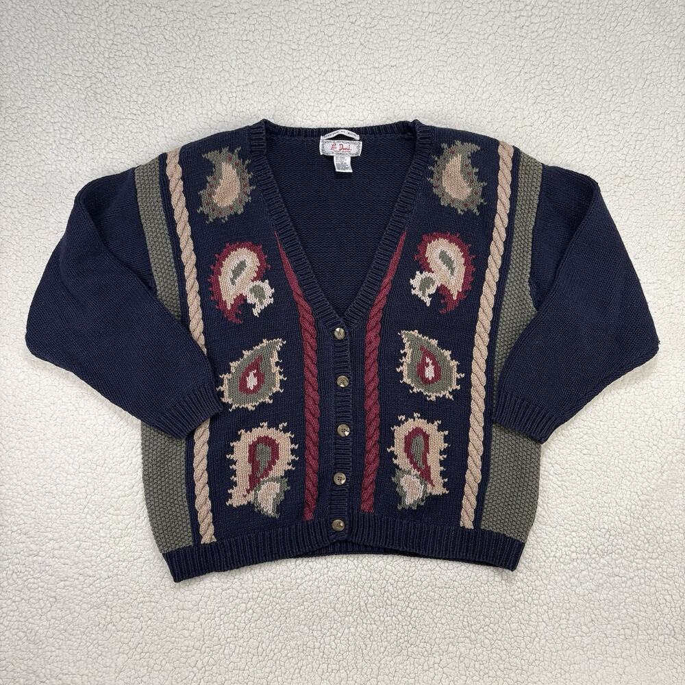 Vintage Lee David Cardigan Knitted By Hand‎ Womens 14/16 Paisley Knit Sweater